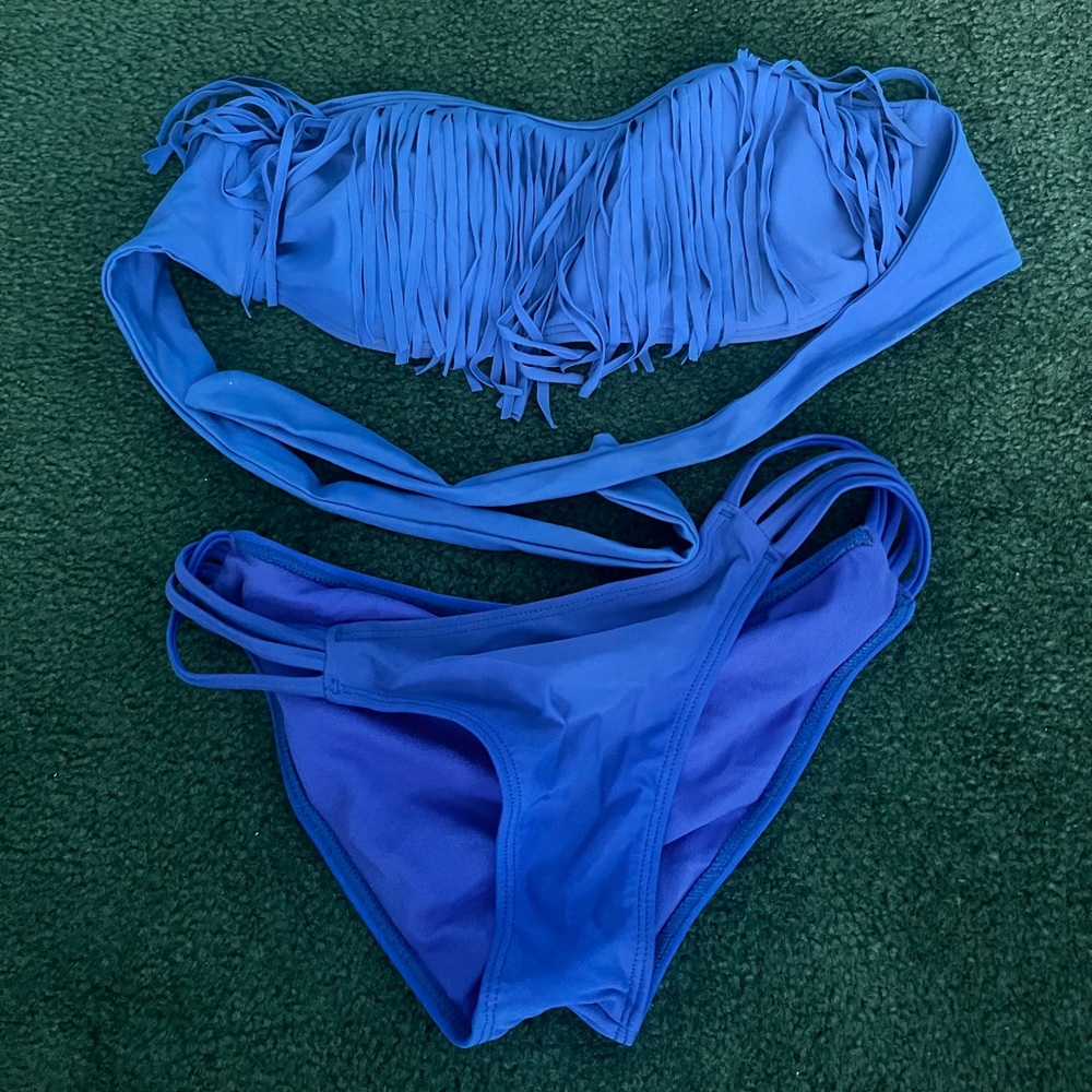 Blue Fringe Bikini Set
